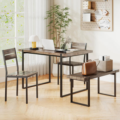 4-Piece Wooden Rectangular Dining Table Set with 1 Bench and 2 Armless Chairs for 4