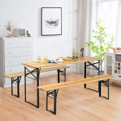 3 Pieces Folding Picnic Table and Bench Set Wooden Beer Table Set
