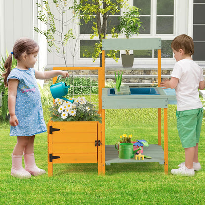 Kids Outdoor Potting Bench with Planter Box Wooden Toy Gardening Center