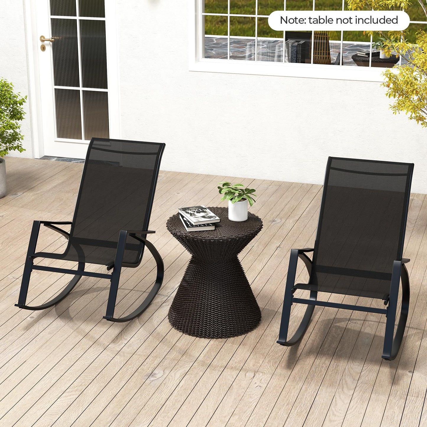 2 Pieces Outdoor Rocking Armchairs Relax Porch Rocker with Non-Slip Rubber Mats