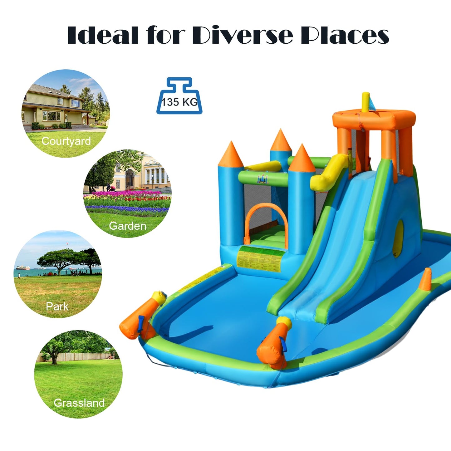 Kids Inflatable Slide Bounce House with Long Slide with Air Blower