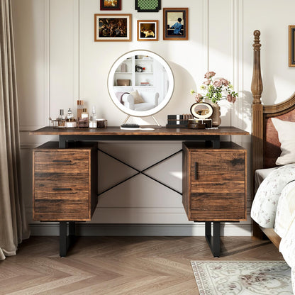 Computer Desk with Floating Desktop and Dual Drawers