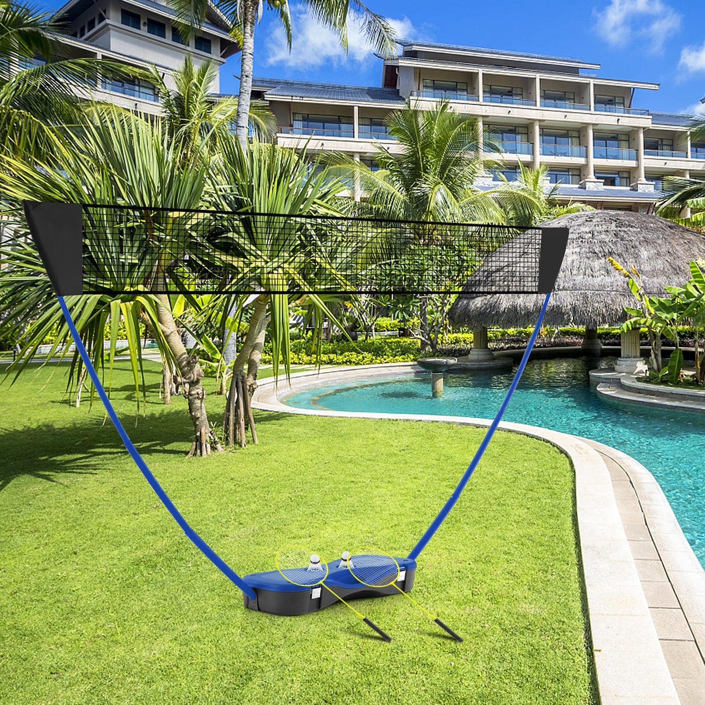 All-In-One Portable Badminton Net Set with Storage Base