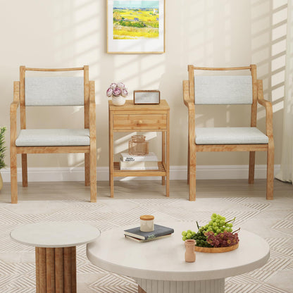 Bamboo Nightstand Sofa Side End Table with Drawer and Open Storage Shelf