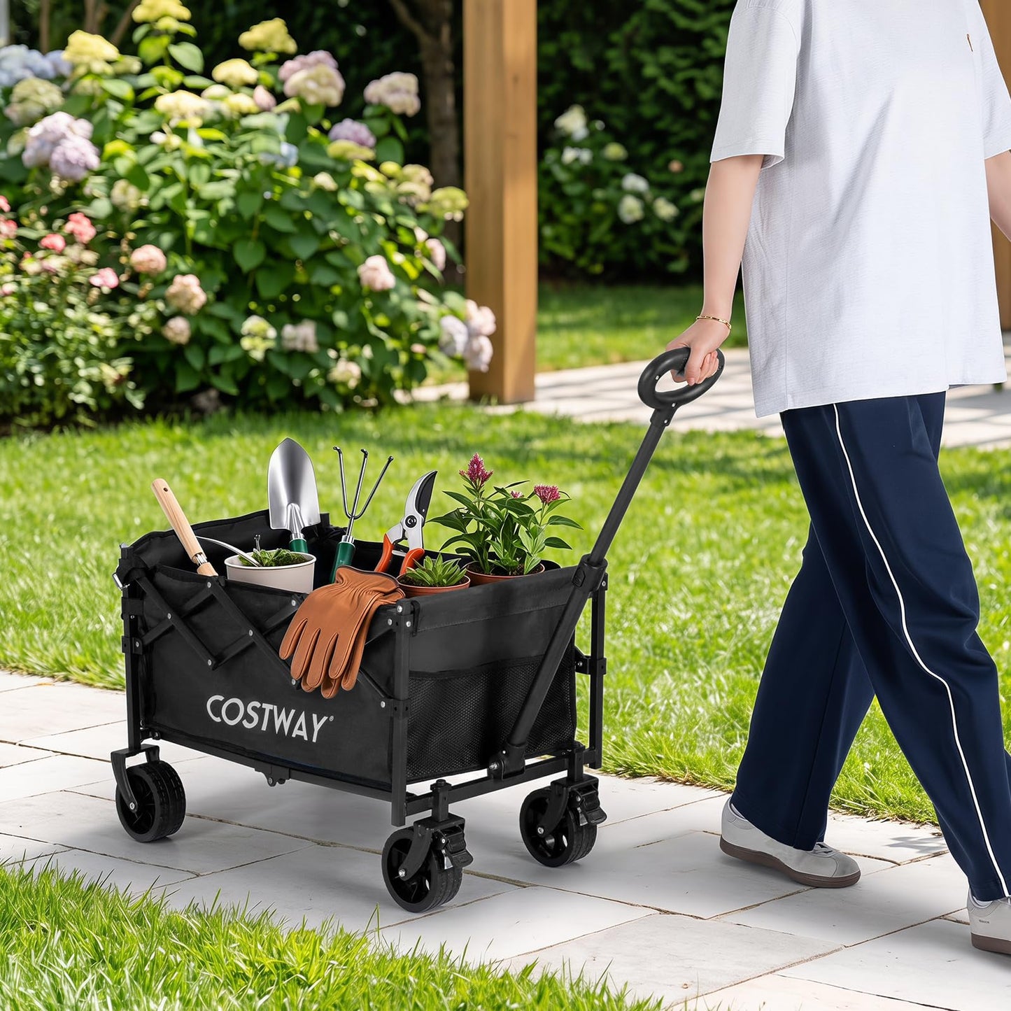 63-92L Folding Trolley Cart, 150kg Load, Adjustable Handle