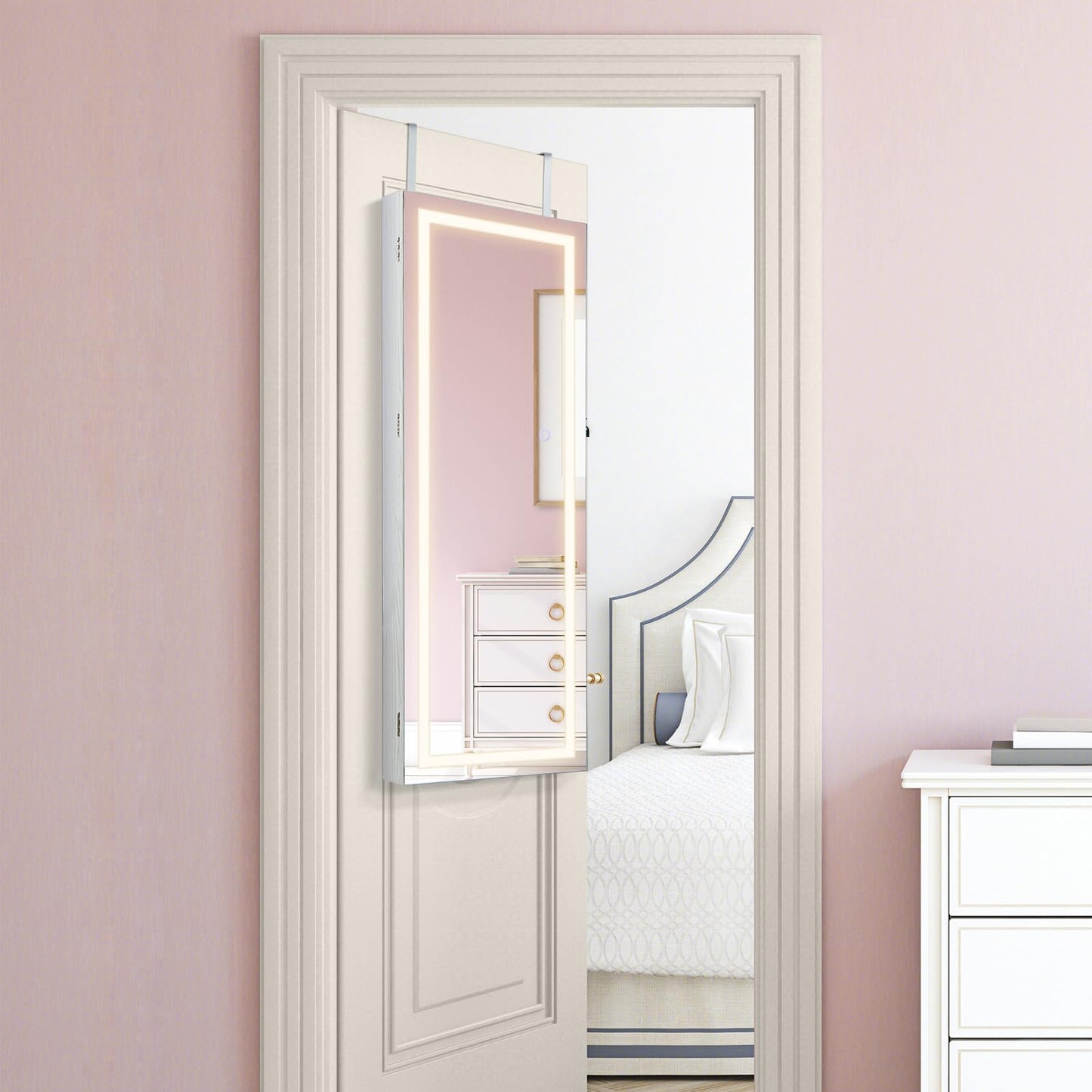 108cm Lockable Jewelry Mirror Cabinet with 3-Color LED Lights