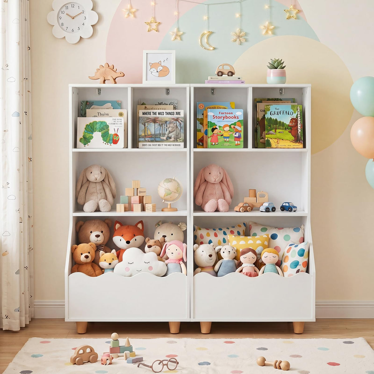 3-Tier Wooden Bookshelf with 2 Anti-Toppling Devices Top Surface and 3 Compartments