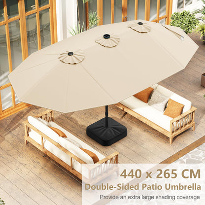 Double-Side Garden Parasol, Sun Shade Umbrella with Solar Powered LED Lights, Base & Crank System