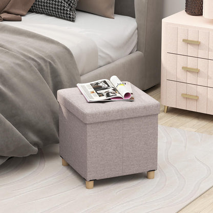 Ottoman with Storage Linen Fabric Footstool with Tray and Rubber Wood Legs
