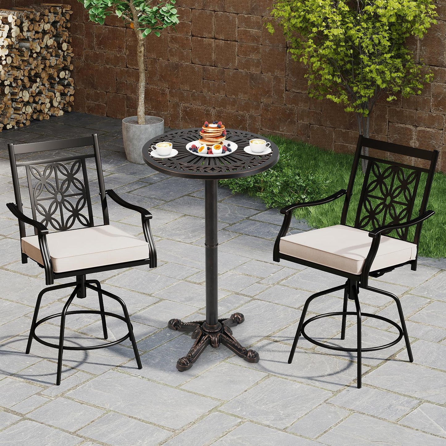 61 x 61 x 105 cm Cast Aluminum Round Bistro Table with Carved Texture