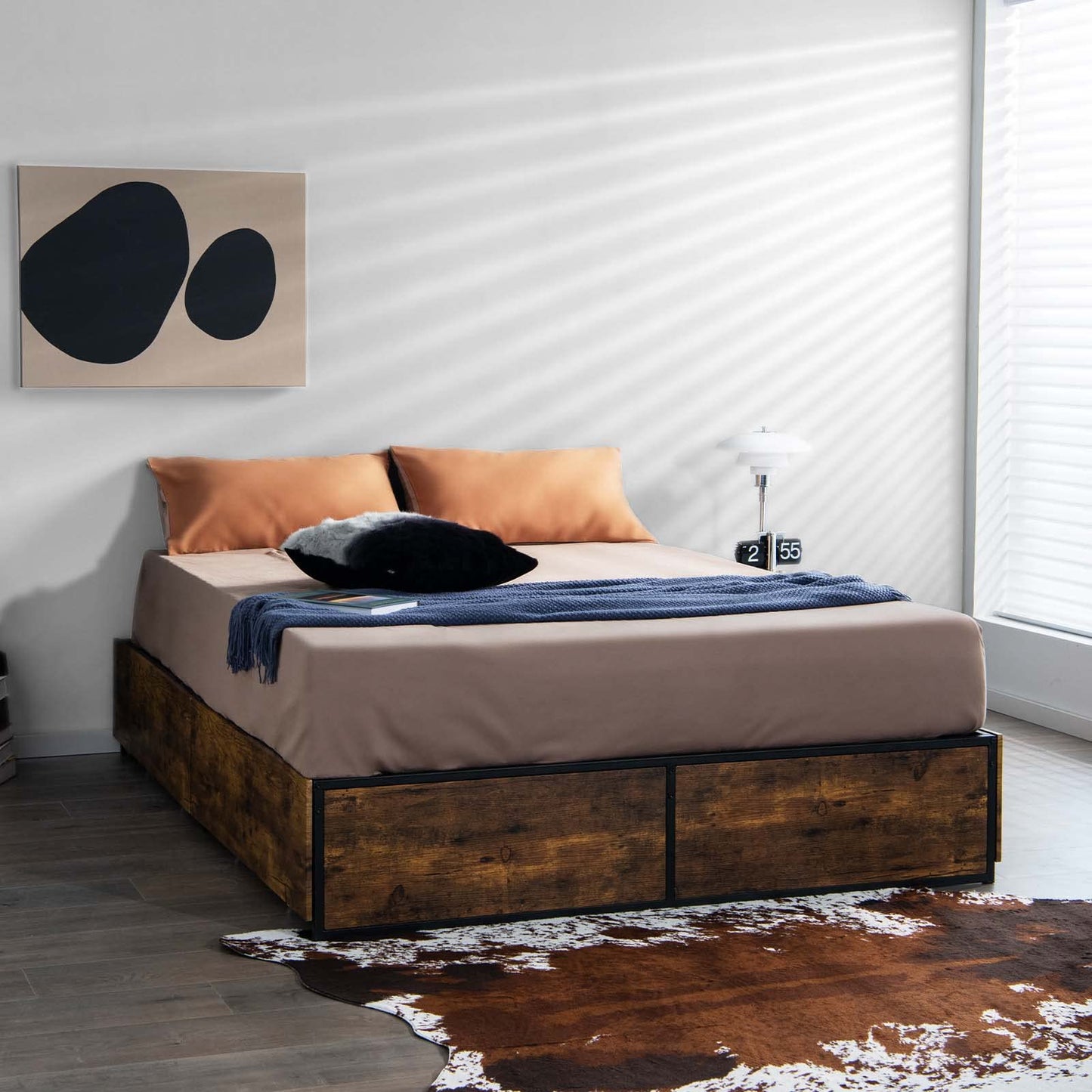 4FT Double Metal Bed Frame with 4 Underbed Drawers (190 x 120 x 33cm)