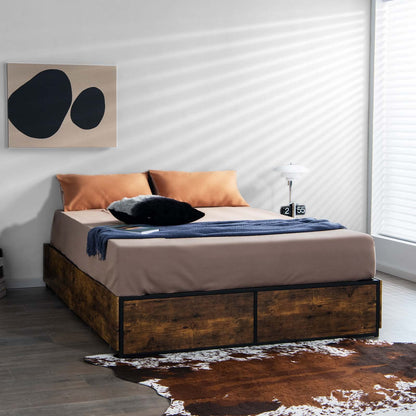 4FT Double Metal Bed Frame with 4 Underbed Drawers (190 x 120 x 33cm)