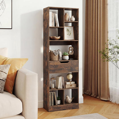 Bookcase with Drawer, Tall Freestanding Bookshelf