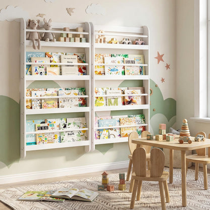 Kids Bookshelf Wall Mounted, 4-Tier Children's Bookcase Book Shelf