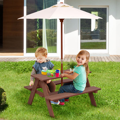 Children's Garden Picnic Table Bench with Sun Umbrella