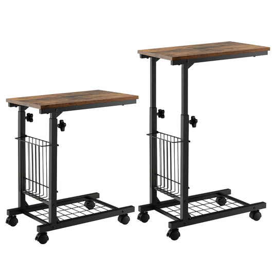 C-shape Adjustable End Table with Storage Basket