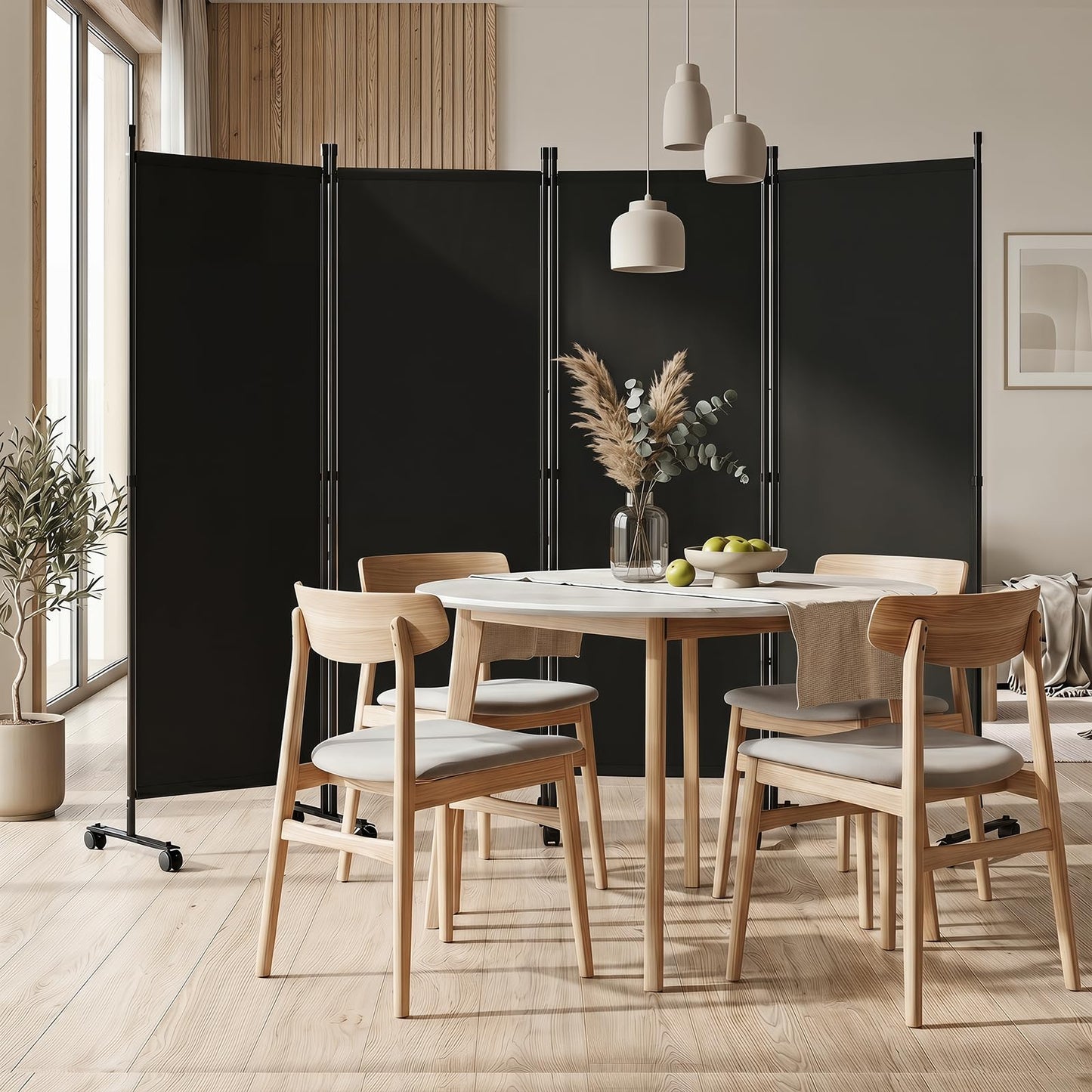 4/6-Panel Folding Room Divider with Wheels