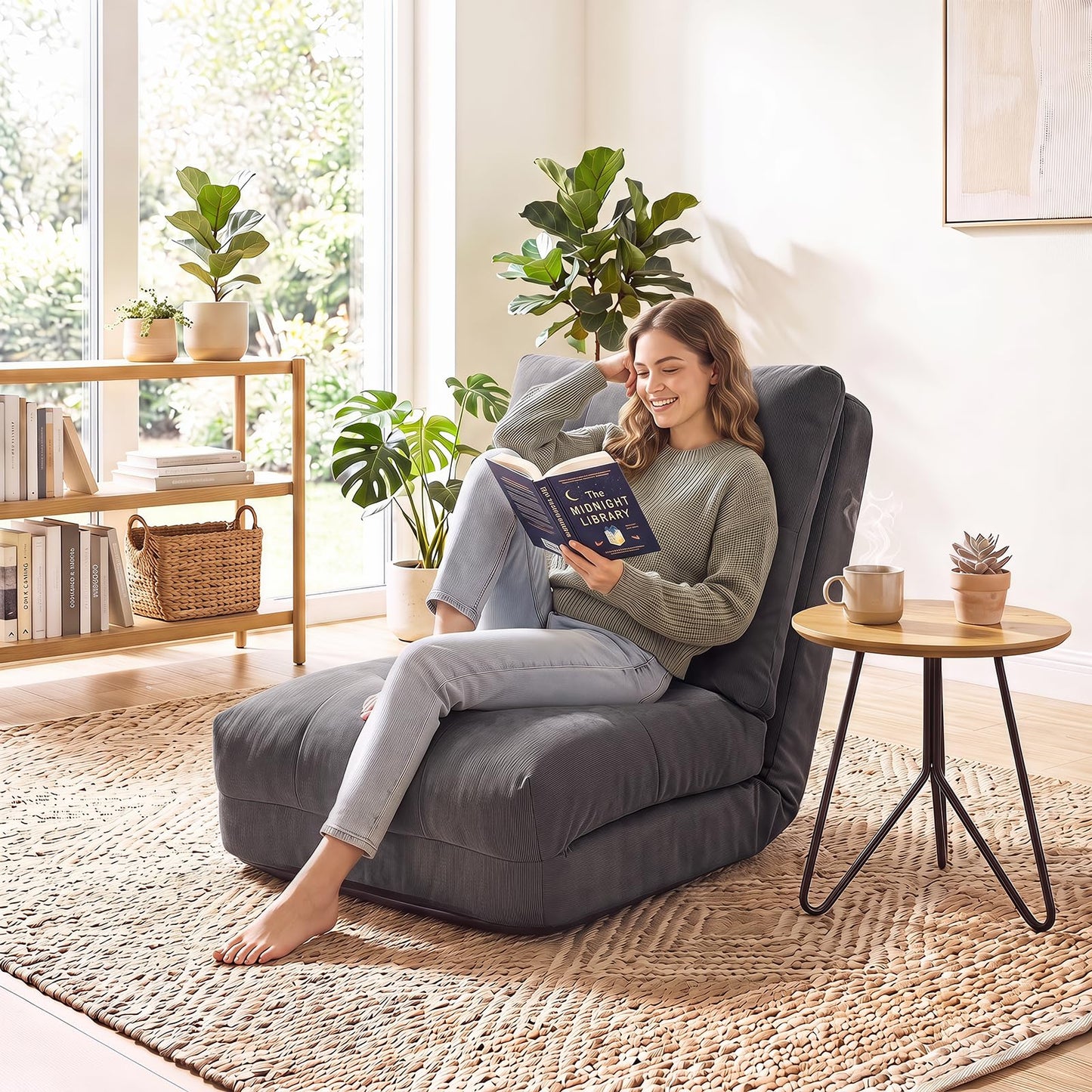 Folding Sofa Chair, 5-Position Adjustable Floor Chair Bed