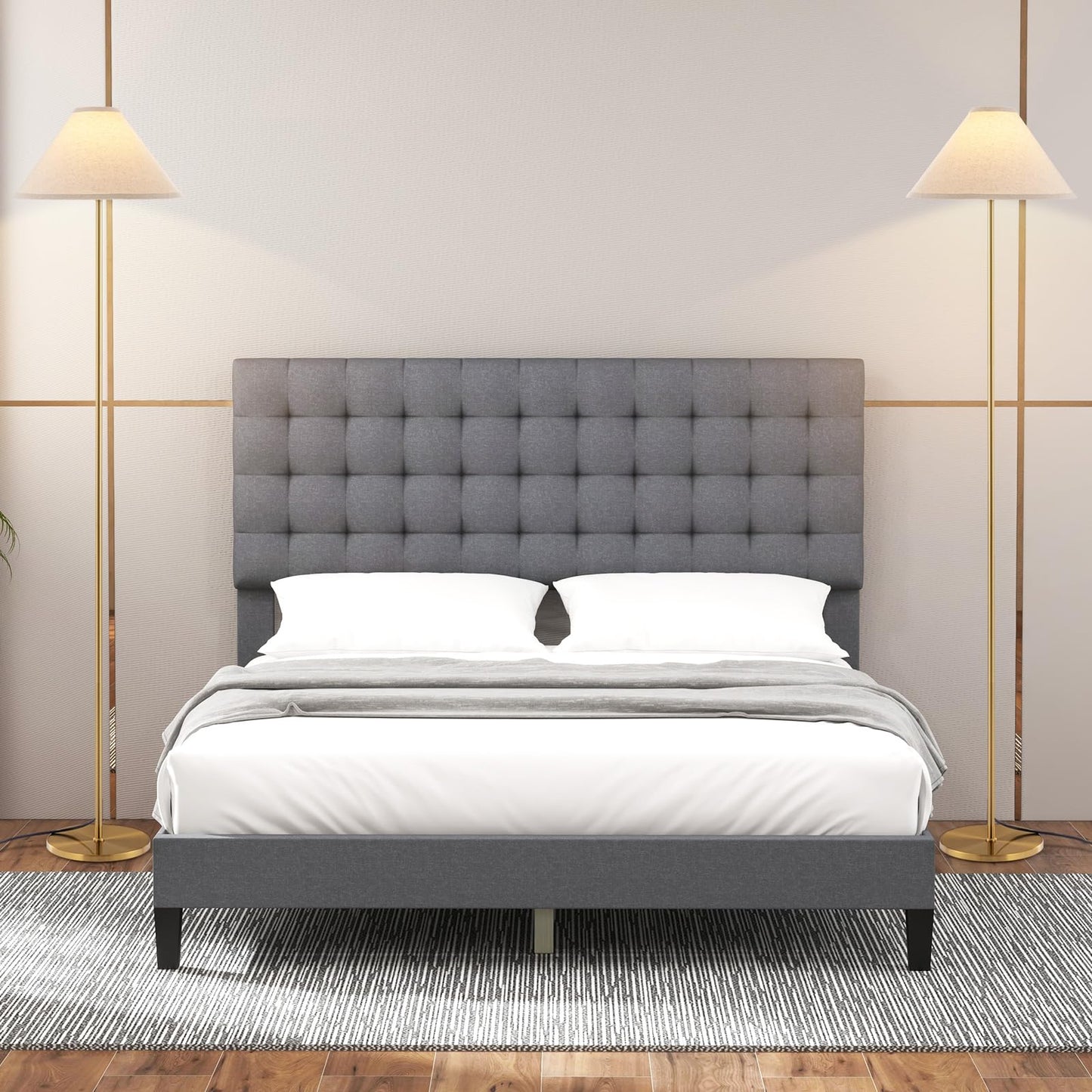 Elegant Floor Lamp with Linen Shade and Foot-Operated Switch