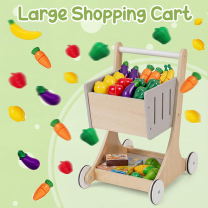 Kids Grocery Store Playset with Shopping Cart for Toddler Boys Girls 3+