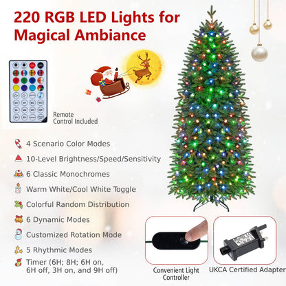 6.2FT/190CM Pre-Lit Christmas Tree with RGB LED Lights