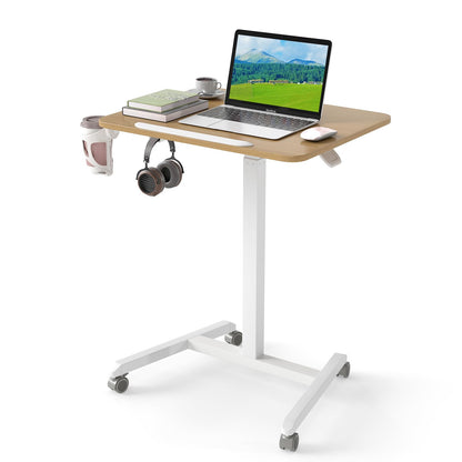 Foldable Mobile Standing Desk Portable Computer Workstation with Hook and Cup Holder