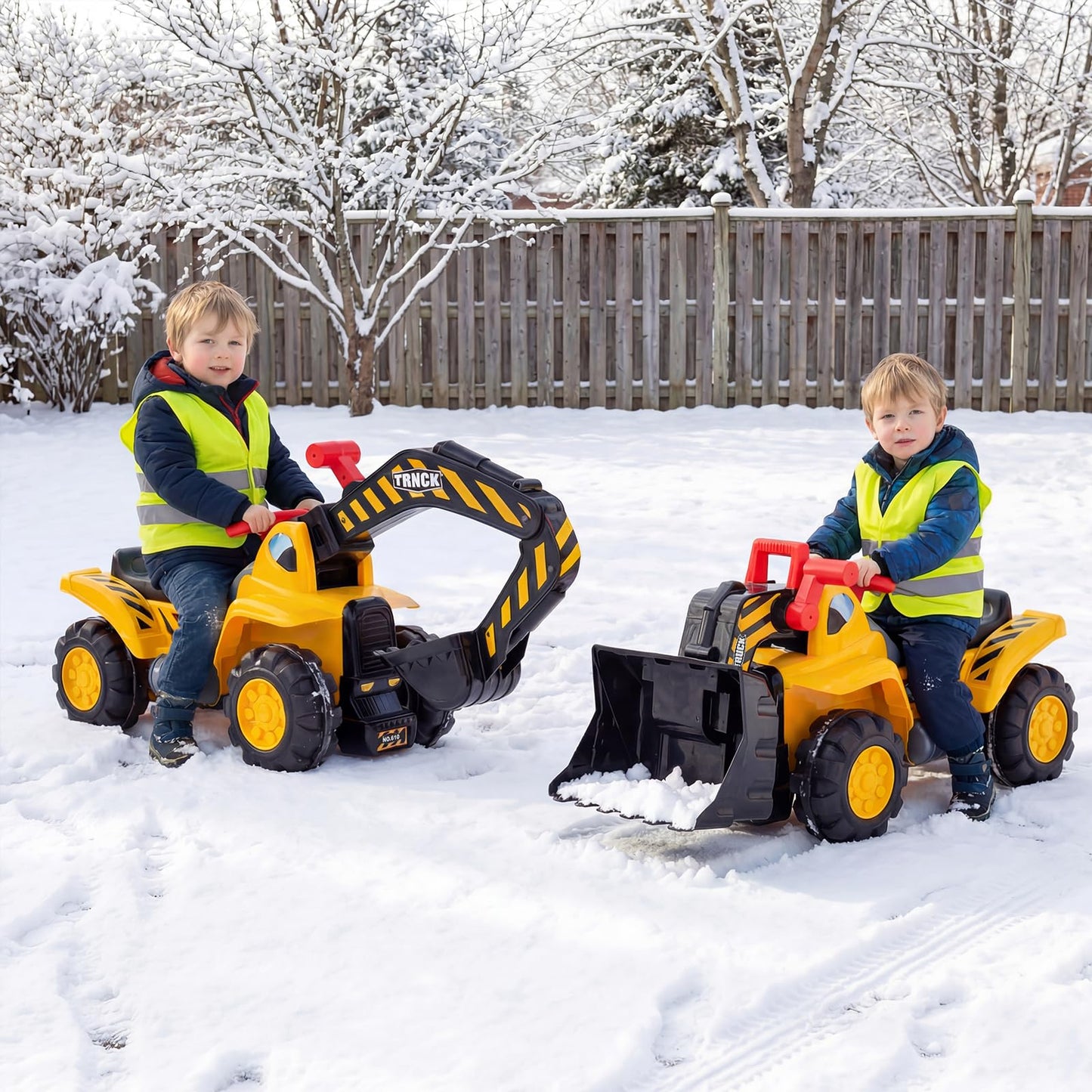 3-in-1 Ride on Excavator Bulldozer, Kids Foot-to-Floor Push Car
