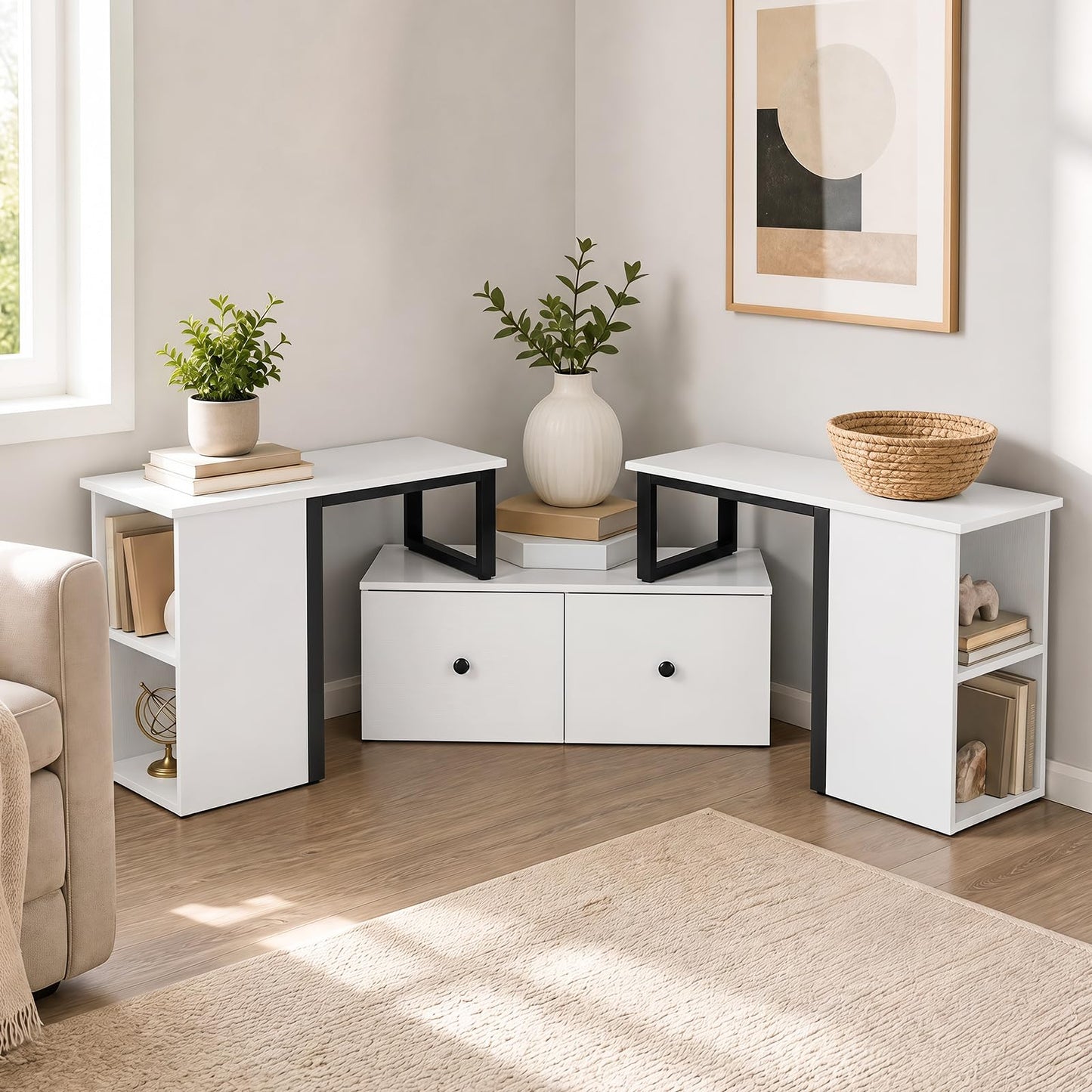 Wood TV Cabinet Lowboard TV Stand with 2 Large Drawers