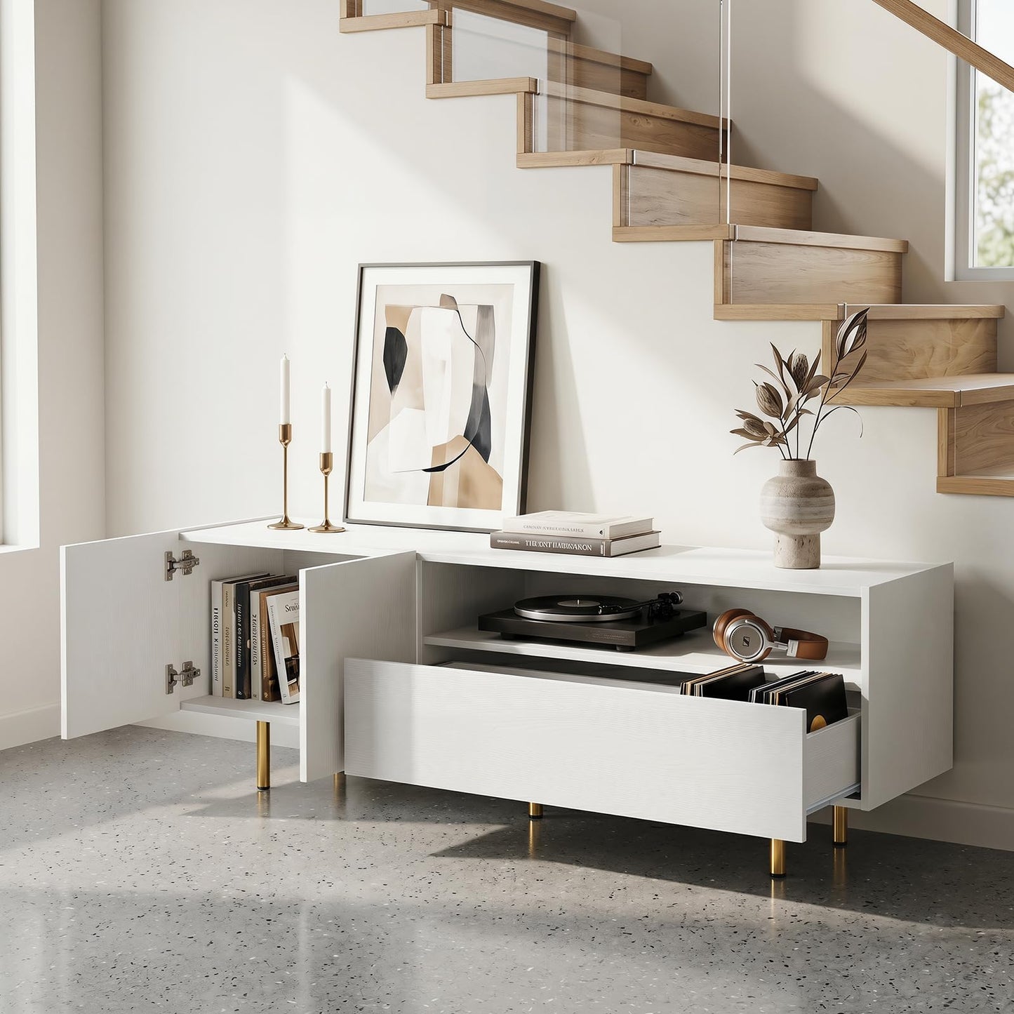 Modern Entertainment Center with 2 Doors Drawer and 5 Metal Legs
