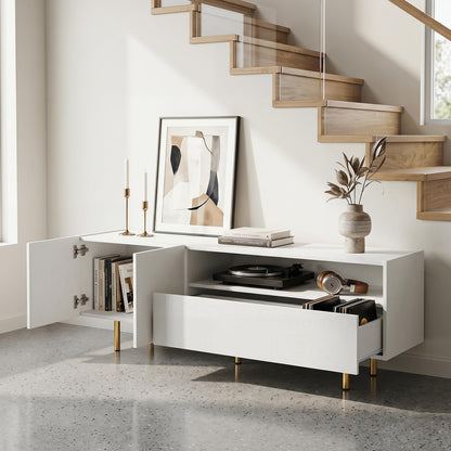 Modern Entertainment Center with 2 Doors Drawer and 5 Metal Legs