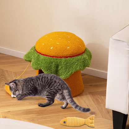 Cat House, Hamburger-Shaped Cats Cave Bed | Small Kitten Condo Furniture