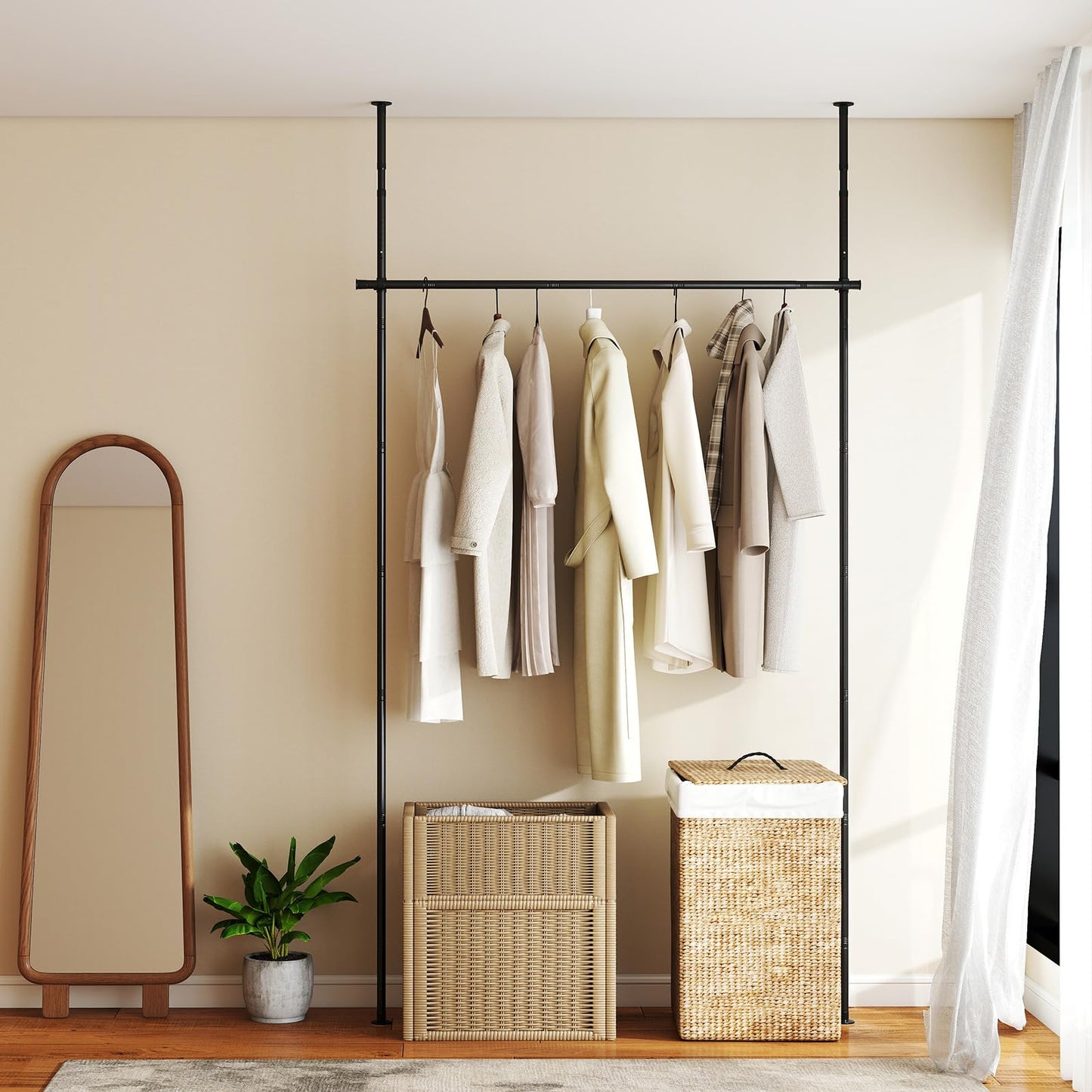 Room Divider Curtain Rod, No Drilling Adjustable Tension Rods Stand for Room Separation