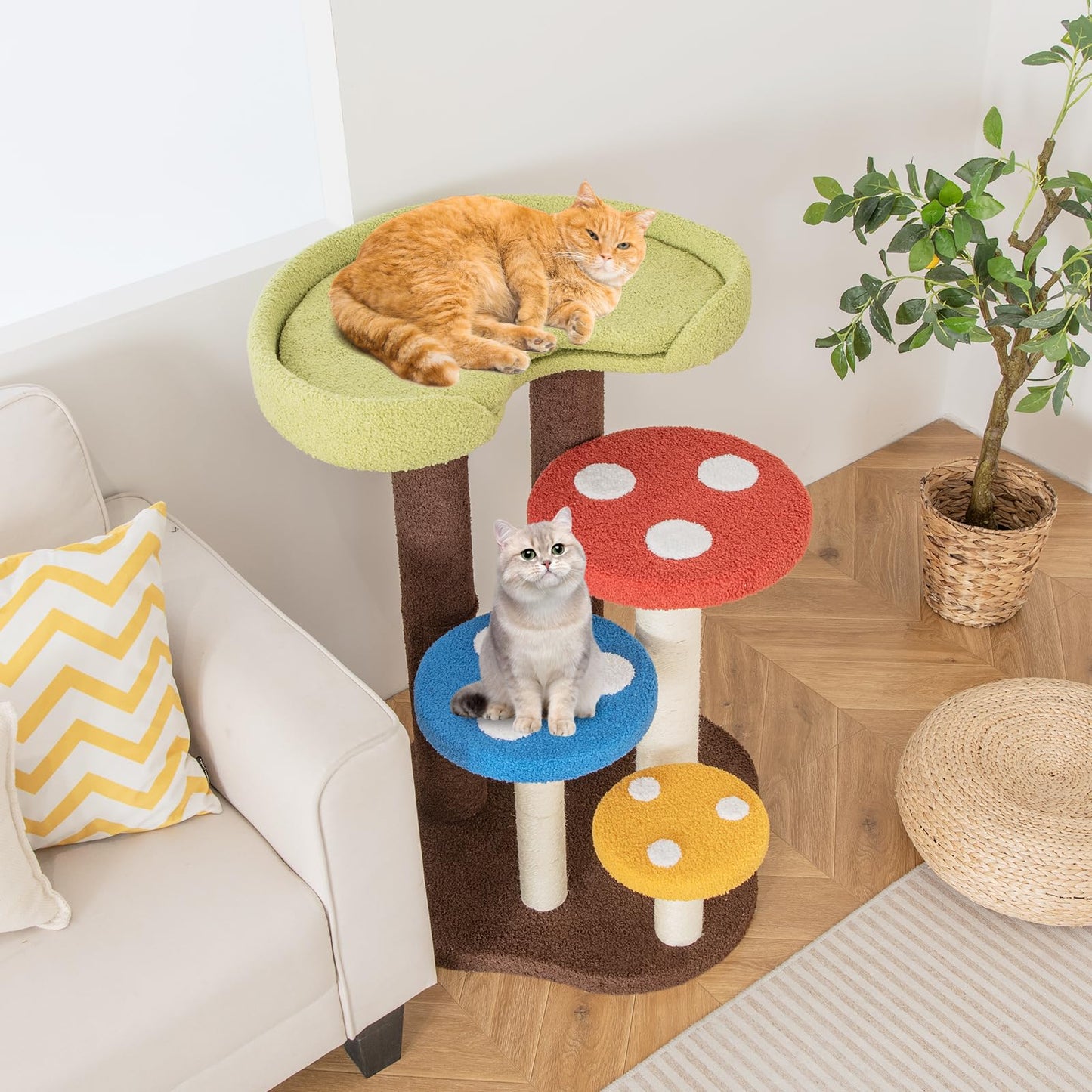 Cat Tree 94cm Mushroom Cat Climbing Tower with Scratching Posts