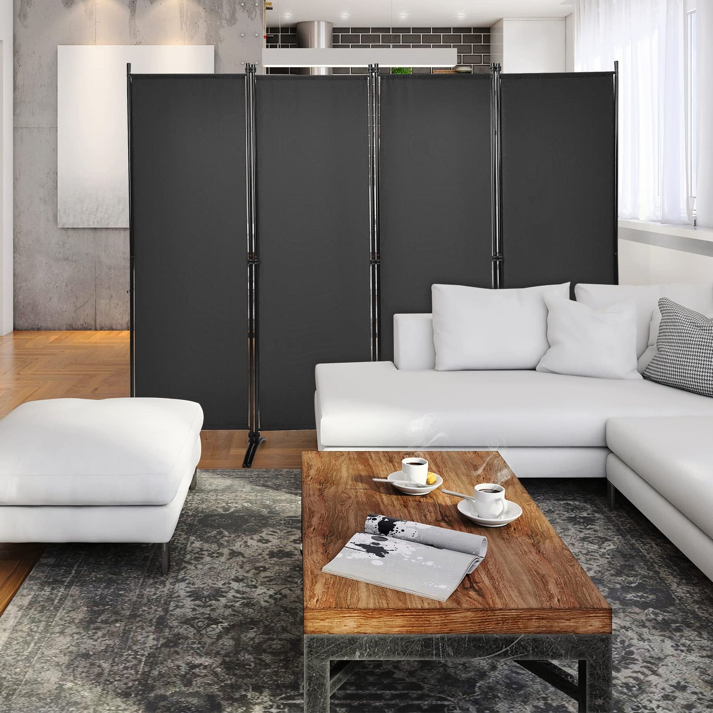 4 Panel Freestanding Wall Privacy Screen Protector (220 x 173cm)
