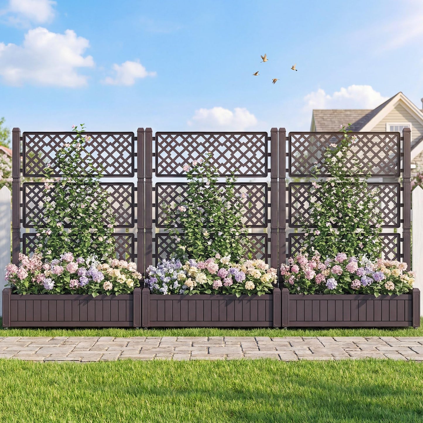 Raised Garden Bed with Trellis, Mobile Planter Box with Drainage Plug & Gauge