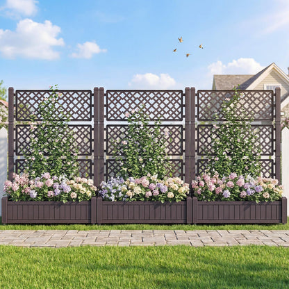 Raised Garden Bed with Trellis, Mobile Planter Box with Drainage Plug & Gauge