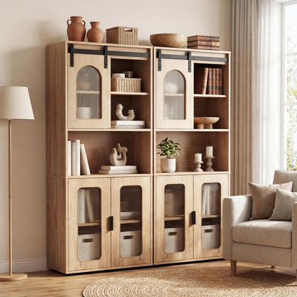Bathroom Floor Cabinet with Shelves and Sliding Barn Door