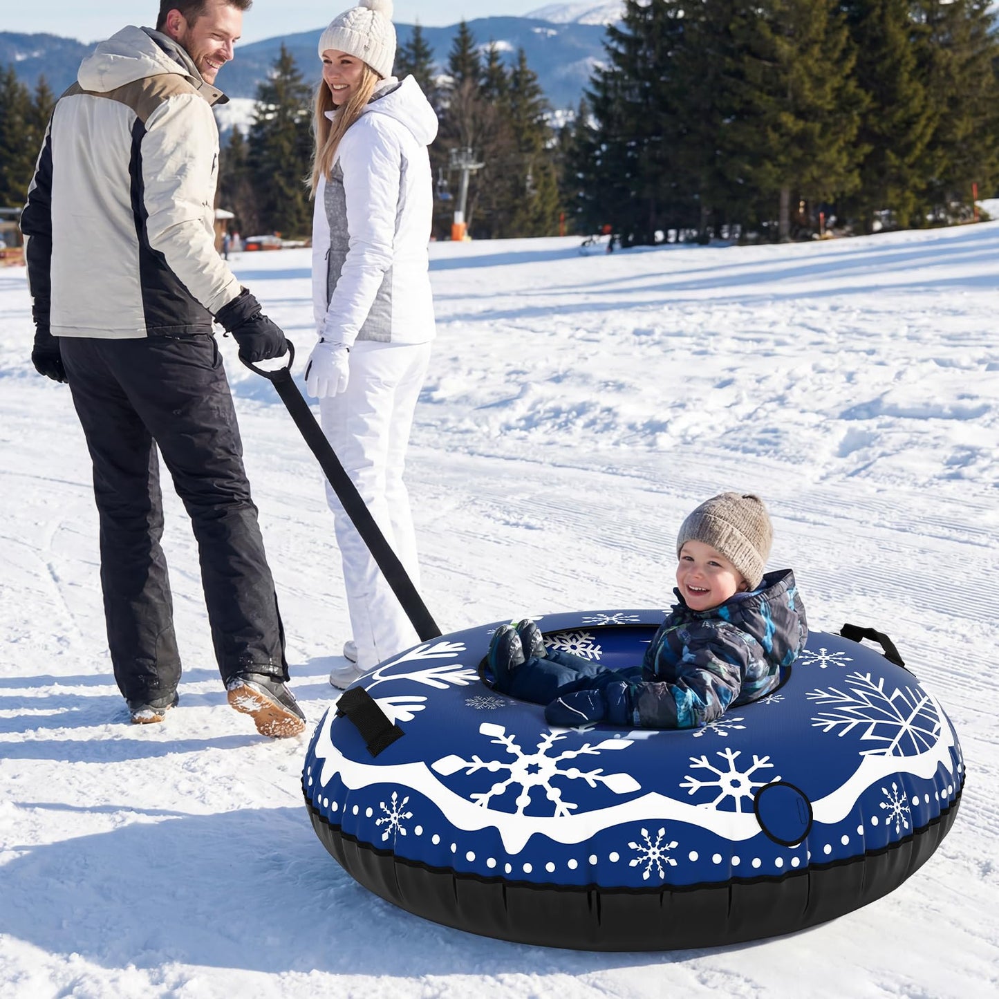 Inflatable Snow Tube, Heavy-Duty Sled Ski Tube with Handles
