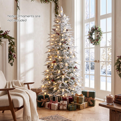 6 FT Artificial Christmas Tree, Flocked Hinged Xmas Tree