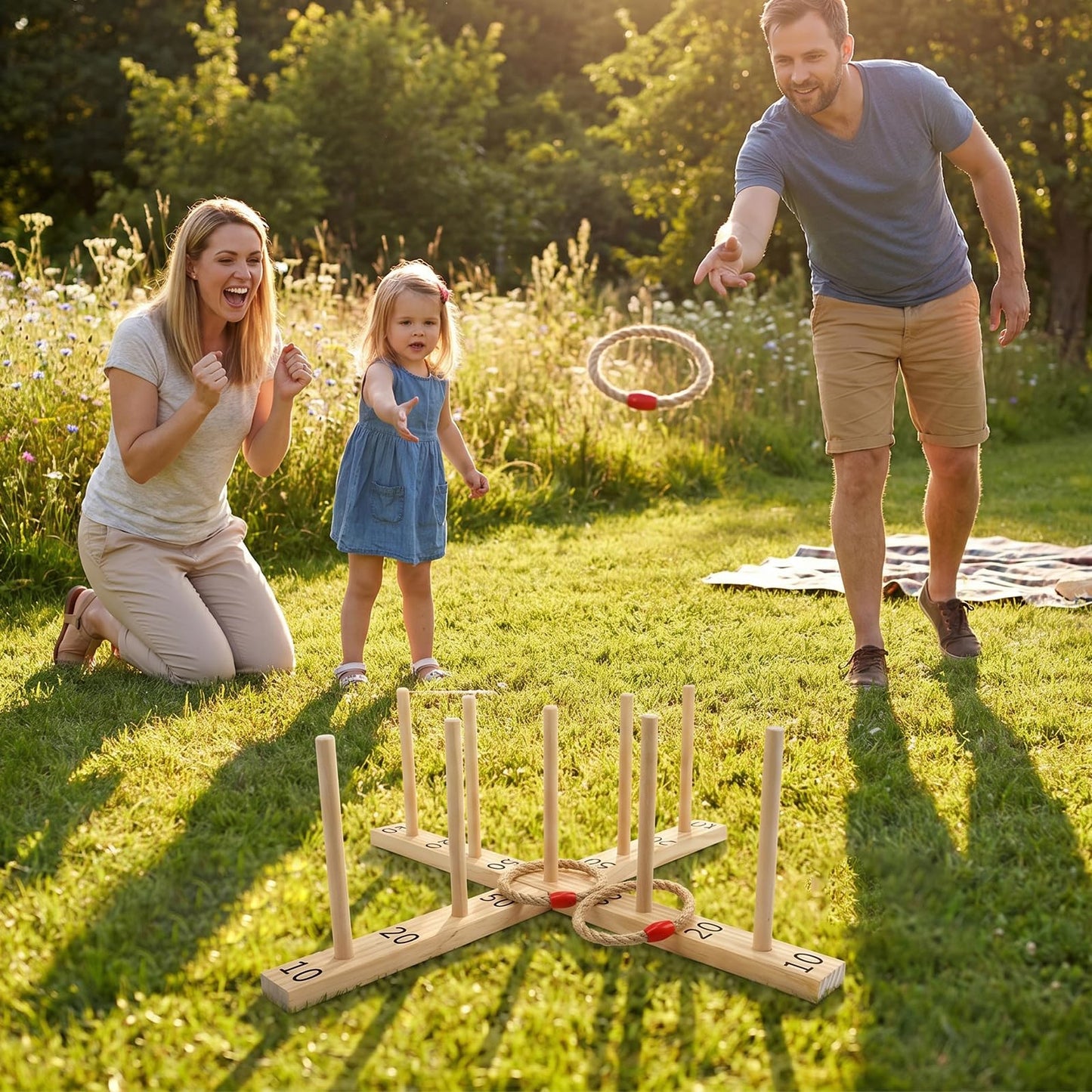 Ring Toss Game for Kids & Adults, Wooden Quoits Games Set
