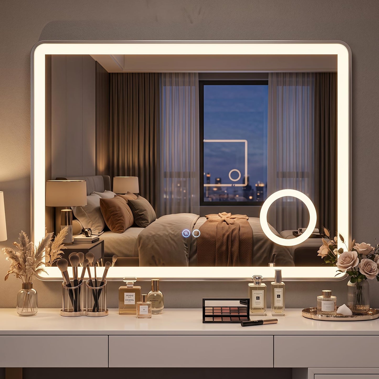 600x800mm Bathroom Mirror with LED Lights, 3x Magnifier, Anti-Fog