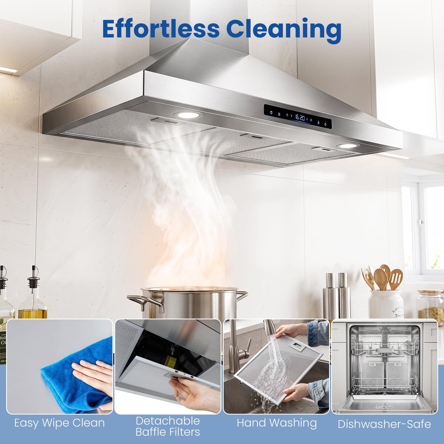 90cm Chimney Cooker Hood, 744 km/h, 8 Speed Fan, Gesture Control
