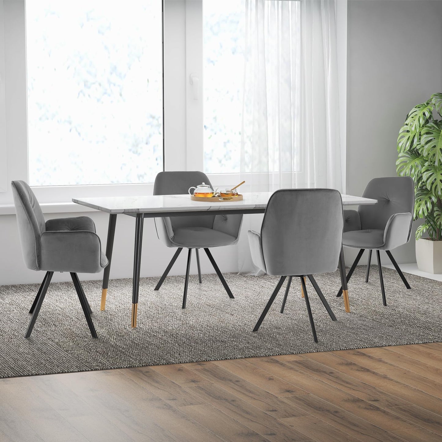 2 PCS Swivel Accent Arm Chairs with Metal Legs and Anti-slip Foot Pads