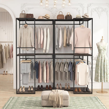 L-Shaped Metal Clothes Rail, 200cm Tall Corner Garment Clothes Rack
