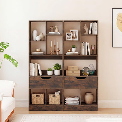 Tall Bookcase with Drawer, Floor Display Rack Storage Organizer for Living Room, Study, Home Office