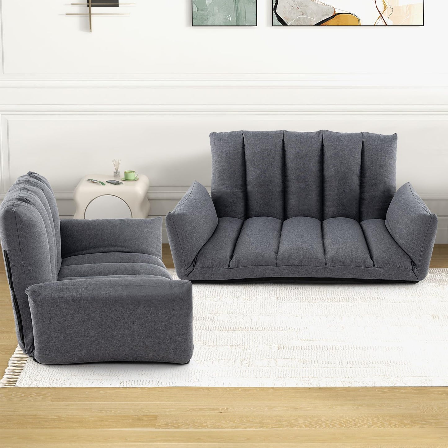 Foldable Floor Sofa with 5-Position Adjustable Backrest and Arms