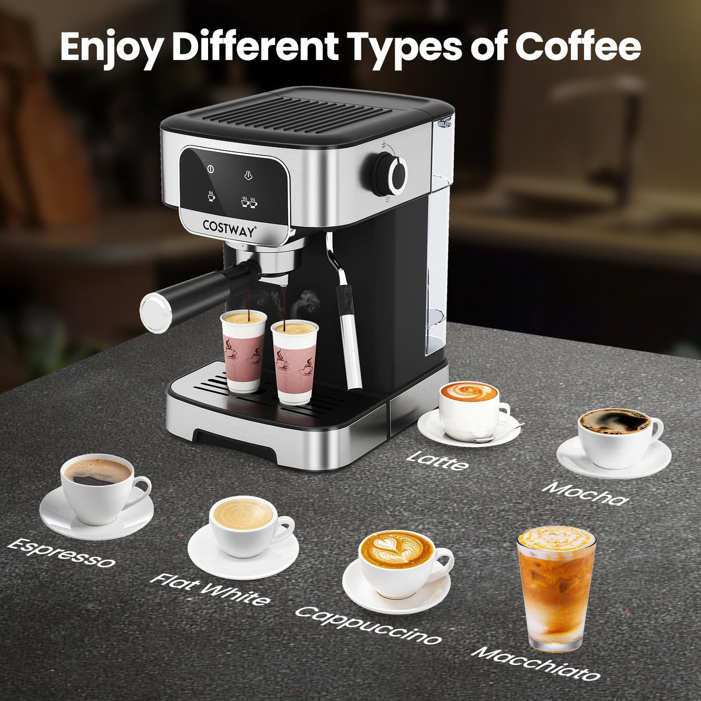 1200W Espresso Machine 20 Bar with Steam Milk Frother