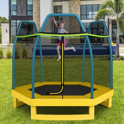 7ft Kids Trampoline  Heavy Duty Hexagonal Trampolines with Safety Enclosure Net