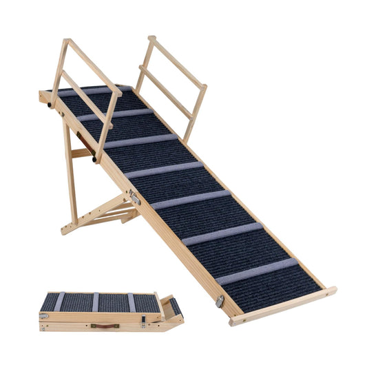 Wooden Pet Ramp, Foldable Dog Car Ladder with 6-level Adjustable Heights