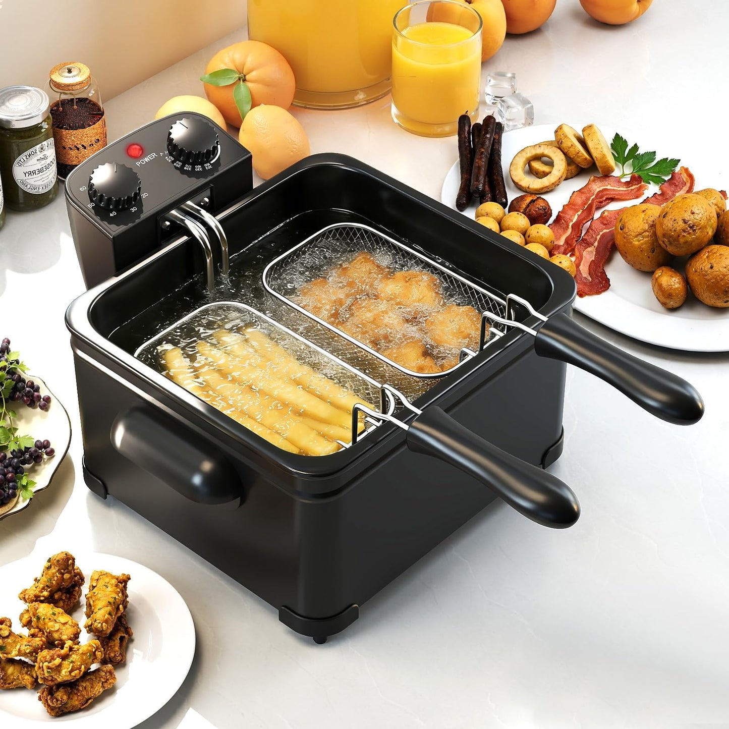 3L/5L Deep Fat Fryer, 2000W Electric Deep Fryer with 1/3 Removable Basket